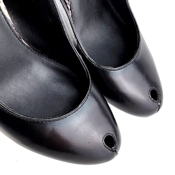 ARTURO CHIANG Black Leather Reptile Print Wedge Slingback Shoe Peep Toe Sz 7.5M - Picture 9 of 16